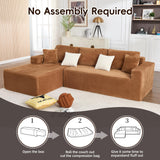 Opiesit 108" Boneless Couches for Living Room, Modular Sectional Sofa with Oversized Chaise, L-Shape Cloud Couch with Deep Seat, High-Density Memory Foam, No Assembly Required, Plush Corduroy Brown Opiesit