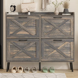 Maupvit Large Shoe Cabinet with 4 Flip Drawers, Freestanding Shoe Cabinet Organizer with Metal Drawer Bracket, Shoes Storage Cabinet for Entryway, Maupvit