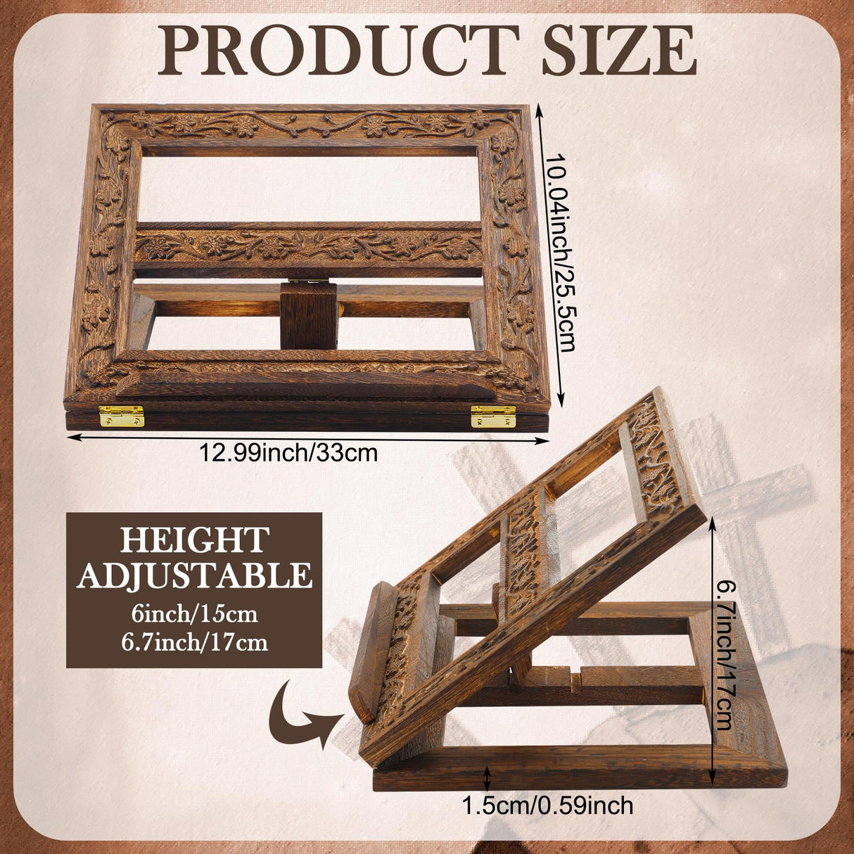Adjustable Wooden Bible Stand Carved Bible Holder Missal Stand Book Display for Reading Folding Religious Prayer Wooden Holy Book Holder 12.99 x 10.04 Inches DoubleFill