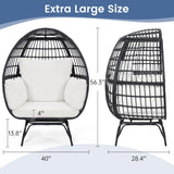 Murago Oversized 360 Swivel Rattan Egg Chair for Adult, Indoor Outdoor Patio Large Wicker Egg Chair with overstuffed Cushions, 440lb Weight Capacity, Black Rattan with Beige Cushion Murago