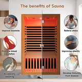 Efficraft Infrared Home Sauna Room 2 Person Hemlock Wooden Indoor Dry Sauna with Bluetooth Speakers & Red Light 1950W LCD Control Panel Temp and Time Pre-Set,1-Year Aftersale Efficraft
