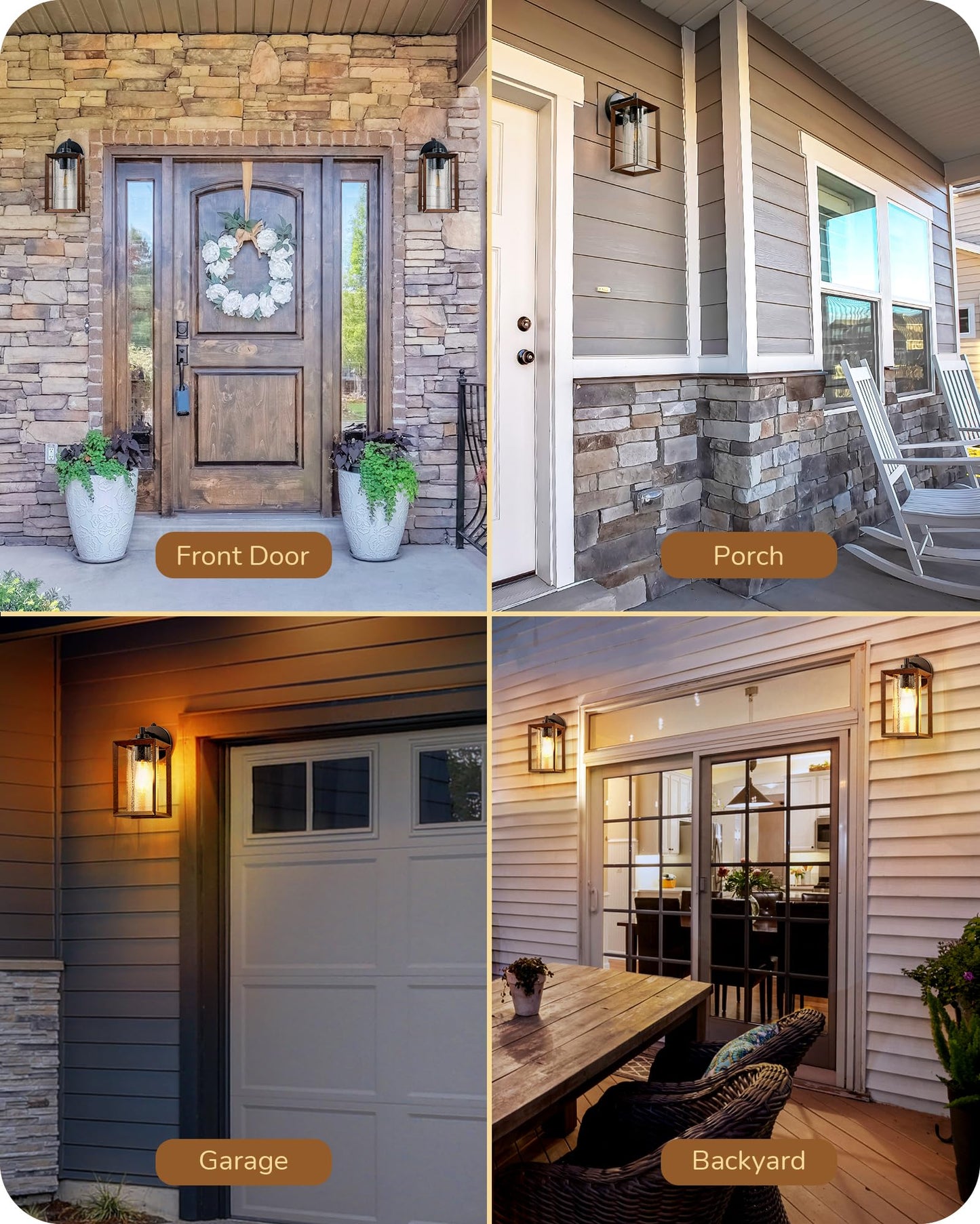 EDISHINE Dusk to Dawn Outdoor Wall Lights, Farmhouse Exterior Lighting Fixtures with Seeded Glass, Wood Grain Finish Porch Light Wall Mount Lantern Waterproof Outside Wall Sconce Lamp, E26 Ba - WoodArtSupply