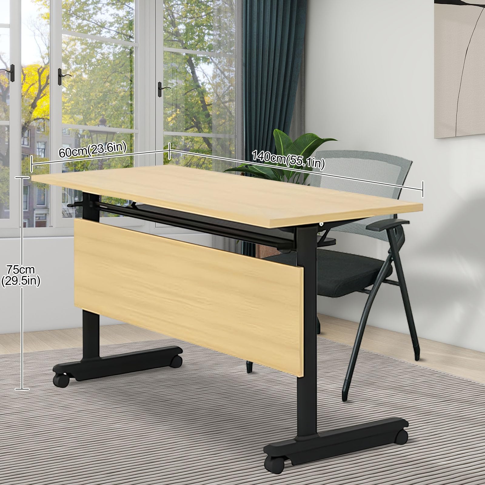 Conference Table, 4 Pack Folding Conference Room Table Flip Top Training Table, Modern Mobile Meeting Table with Lockable Wheels for Office, Classroom, School, 55 x 23.6 x 29.5 inch (4pcs) - WoodArtSupply