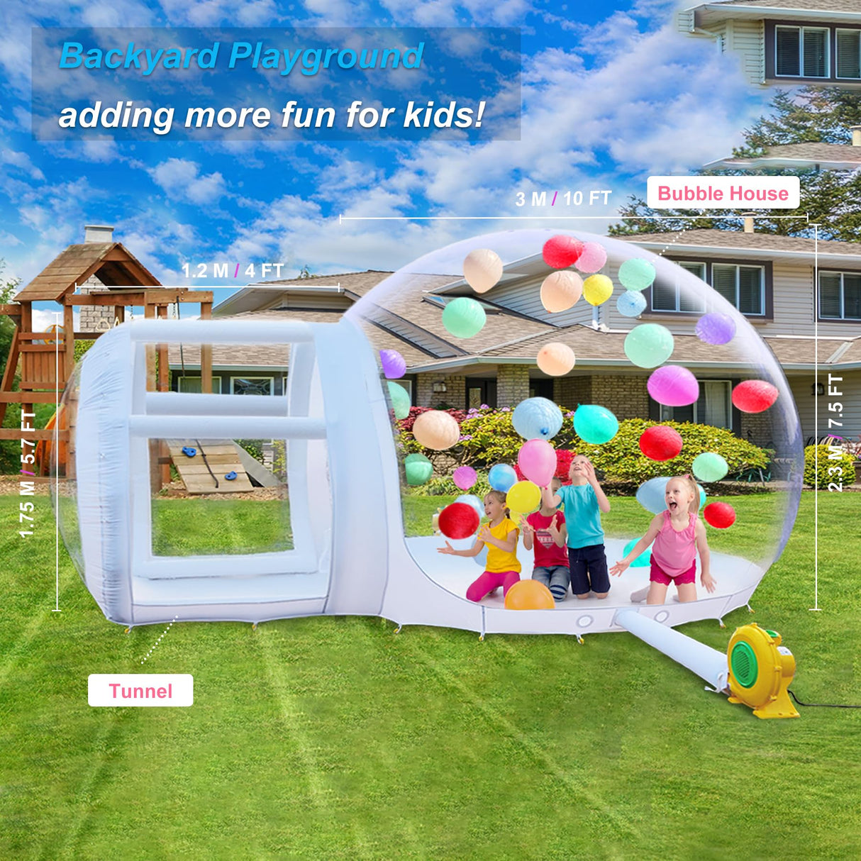 TPU Inflatable Bubble House 10 FT - Upgraded Double Air Duct, Commercial Balloon Bounce House Ball Pit, Bubble Tent Dome Playground Set, with Double Blower for Backyard Birthday Party -Transparent UTOBSPORT
