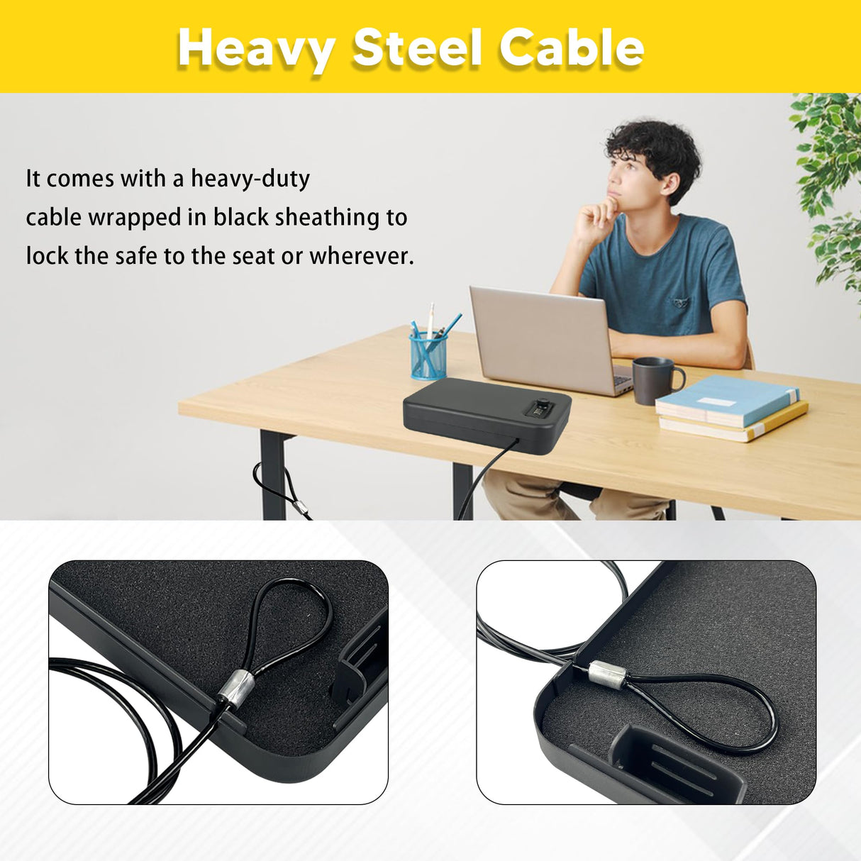 YIYITOOLS Small Gun Safe, Pistol Safe Small Handgun Lock Box with Resettable Combination Lock, Heavy-Duty Alloy Steel Handgun Lock Box, Foam Padding, Security Cable, Ideal for Car,Travel,Home, BLack YIYITOOLS