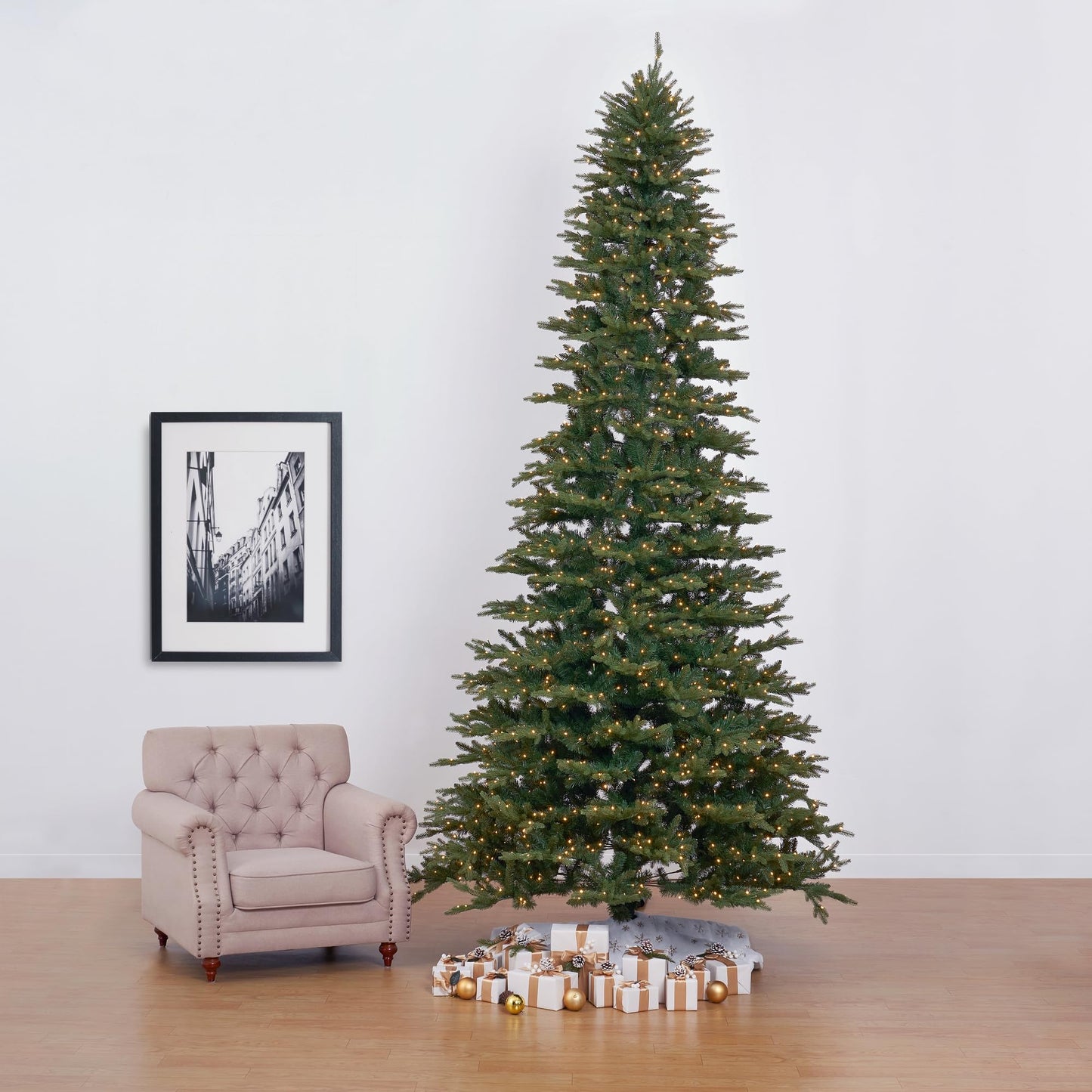 12ft. Belgium Fir Natural-Look Artificial Christmas Tree with 1500 Clear LED Lights and 4962 Bendable Branches