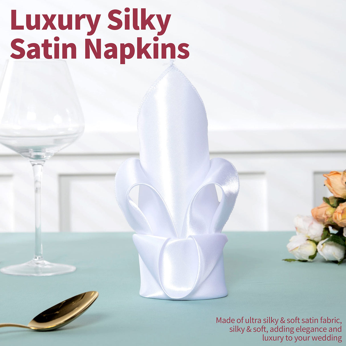 Homiest 12 Pack White Satin Napkins 20x20 Inches Dinner Napkins Decor, Square Decorative Napkins Silky Elegant Wedding Napkins, Smooth Table Cloth Napkins for Restaurant Banquet Graduation Party Homiest