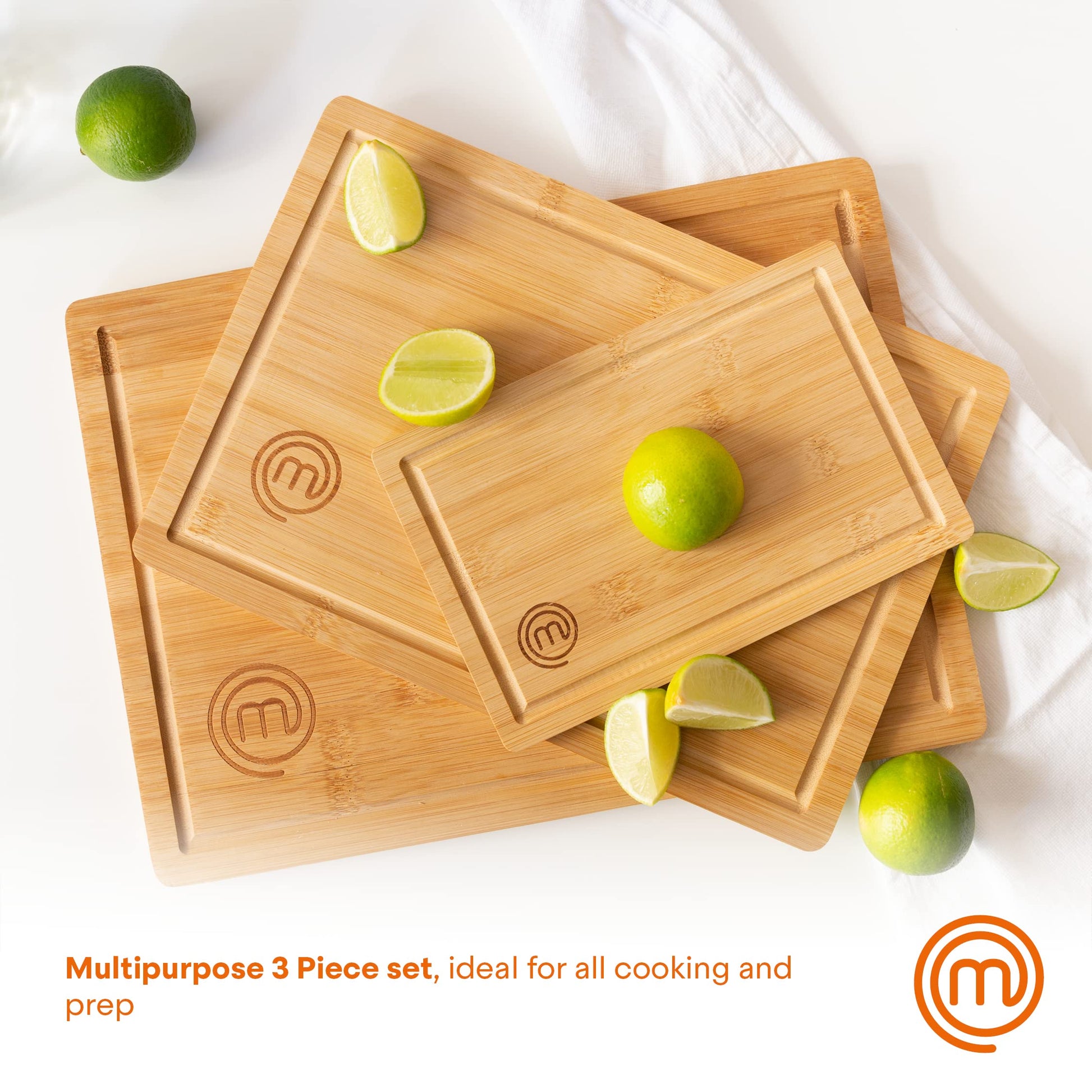 MasterChef Cutting Boards for Kitchen, Bamboo Chopping Board Set of 3, Organic Food Safe Surfaces for Preparing & Serving Meat, Cheese etc, Large, - WoodArtSupply