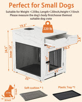 Piskyet Dog Crate Furniture,Wooden Dog Crate End Table with Storage Drawer&Cushion&Tray, QC3.0 Wireless Fast Charging&Dual USB, Dog Crate Indoor Kennel for Small Dogs - Marble White Piskyet