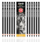 Charcoal Pencils for drawing, Set of 12, Charcoal Drawing Pencils (S-Soft, Soft, Medium, Hard), Art Supplies for Artist, Sketching, Shading Aenir