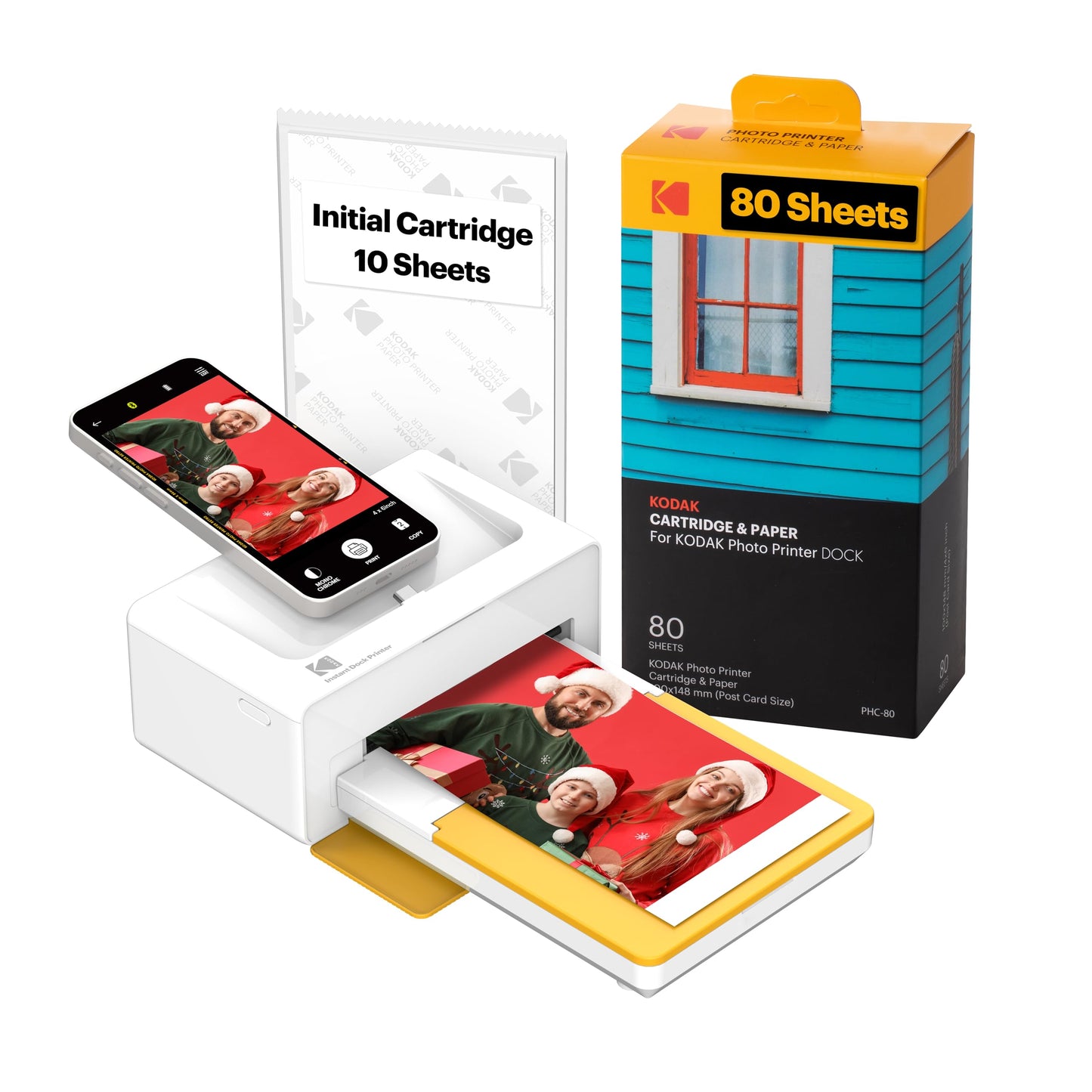 KODAK Dock Plus 4PASS Instant Photo Printer (4x6 inches) + 90 Sheets Bundle (10 Initial Sheets + 80 Sheet Pack)