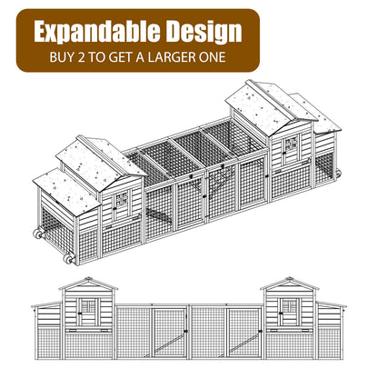 Gowoodhut Chicken Coop Solid Wood with Large Run Cage 2 Stories - Asphalt Roof, Nest Box, Pu Wheels, Expandable Solid Wood Cage - WoodArtSupply