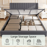 Jocisland King Size Lift Up Storage Bed Frame, Linen Upholstered Platform Bed with Vertical Channel Tufted Headboard and Wingback, Hydraulic System, No Box Spring Needed, Wood Slats Support, Dark Grey Jocisland