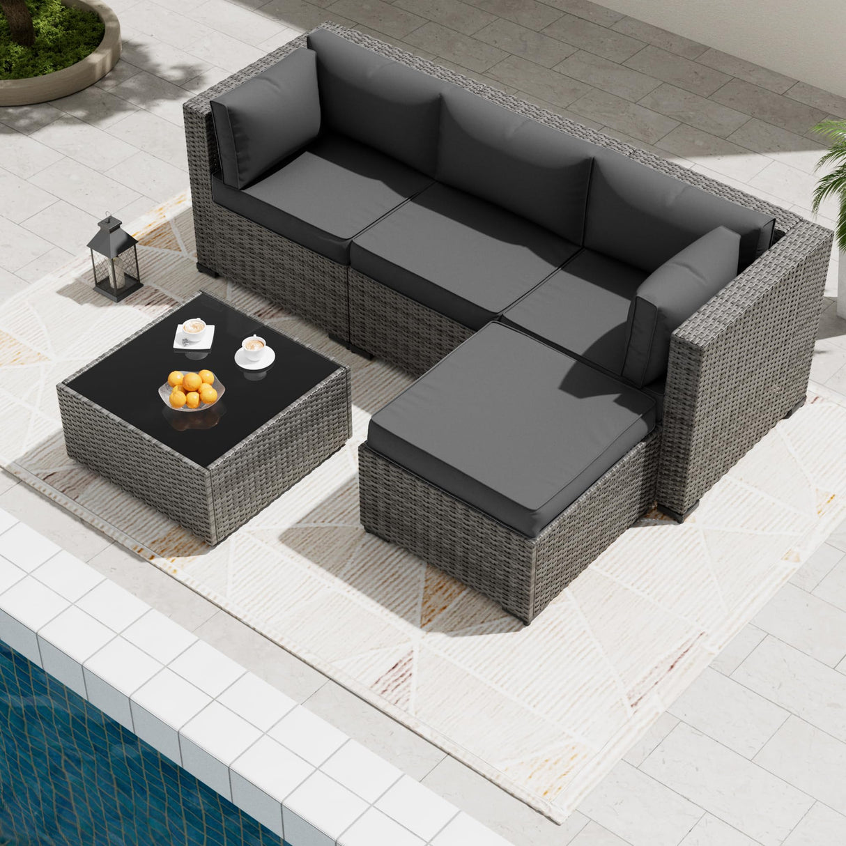 Amopatio Patio Furniture Cushions, Replacement Outdoor Cushions for 4-Seat Patio Furniture, Waterproof Cushions for Outdoor Sectional Sofa Couch(Dark Grey) Amopatio