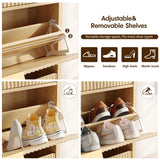 Shoe Storage Cabinet with 2 Flip Drawers,Freestanding Narrow Organizer with Wavy Wood Grain Design Shoe Rack with Adjustable Shelf for Entryway,Hallway,Living Room,Front Door Entrance,Oak Natural Maupvit