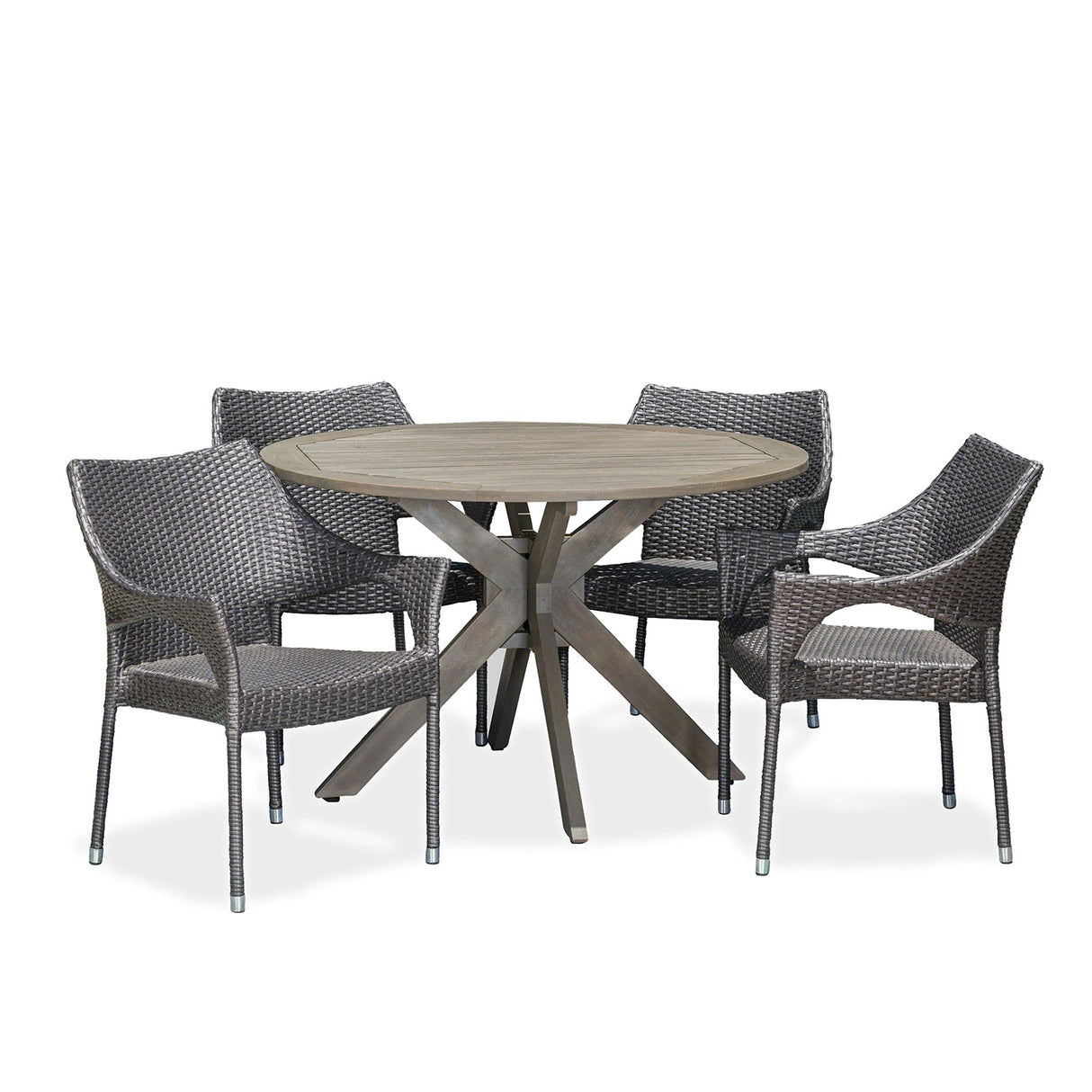 Christopher Knight Home Lina Outdoor 5 Piece Wood and Wicker Dining Set, Gray Finish/Gray Christopher Knight Home