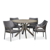 Christopher Knight Home Lina Outdoor 5 Piece Wood and Wicker Dining Set, Gray Finish/Gray Christopher Knight Home