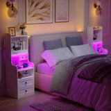 EnHomee Tall LED Nightstands Set of 2 with Charging Station and 2 Drawers in White EnHomee