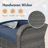 SUNSITT Outdoor Furniture Set with Fire Pit Table Wicker Patio Conversation Set 9-Piece Patio Sectional Furniture Set with Gas Firepit with Swivel Patio Chair Grey Wicker & Denim Blue Cushion SUNSITT