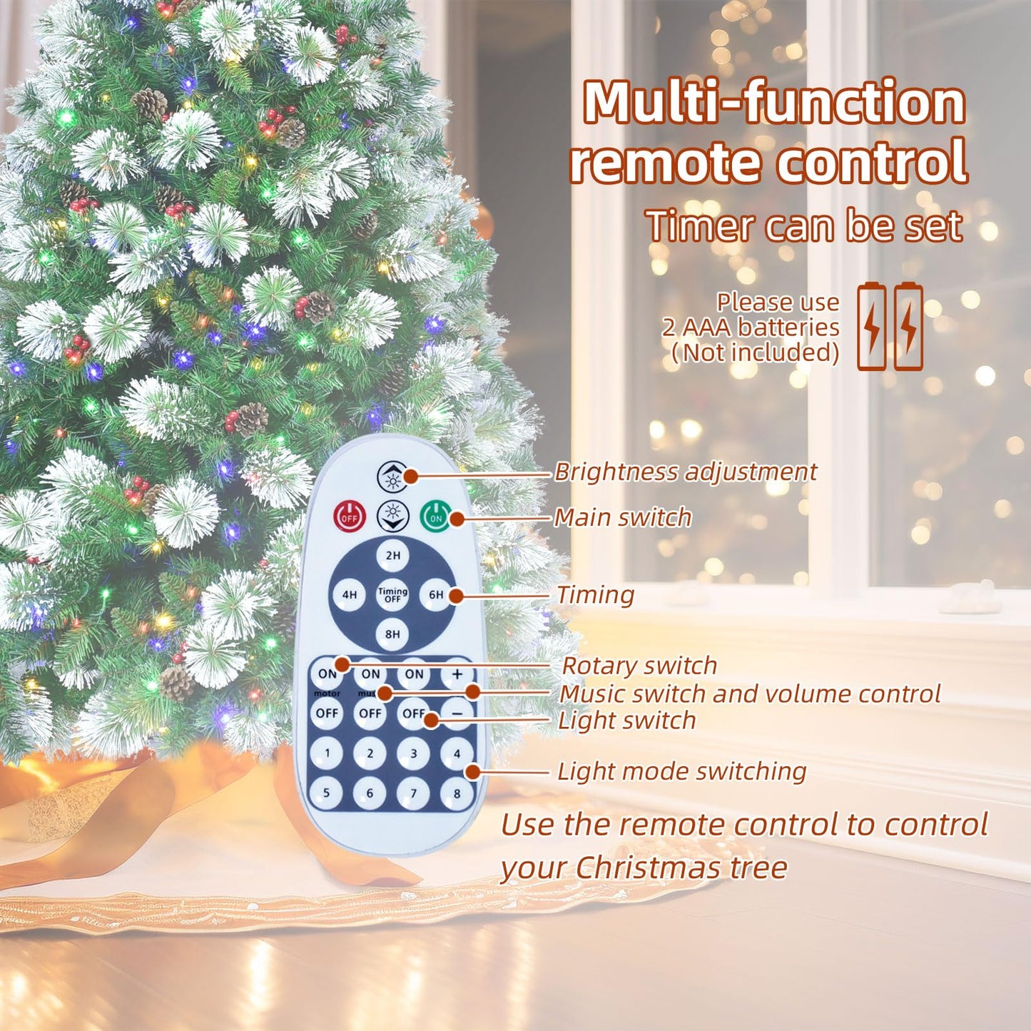 Rotatable Christmas Tree with Music 7.5FT - Includes Rotating Metal Stand with Music Function, Remote Controller and Adapter, Mixed 360 Degree Rotation, 8 Modes Color 380 LEDs for Indoor