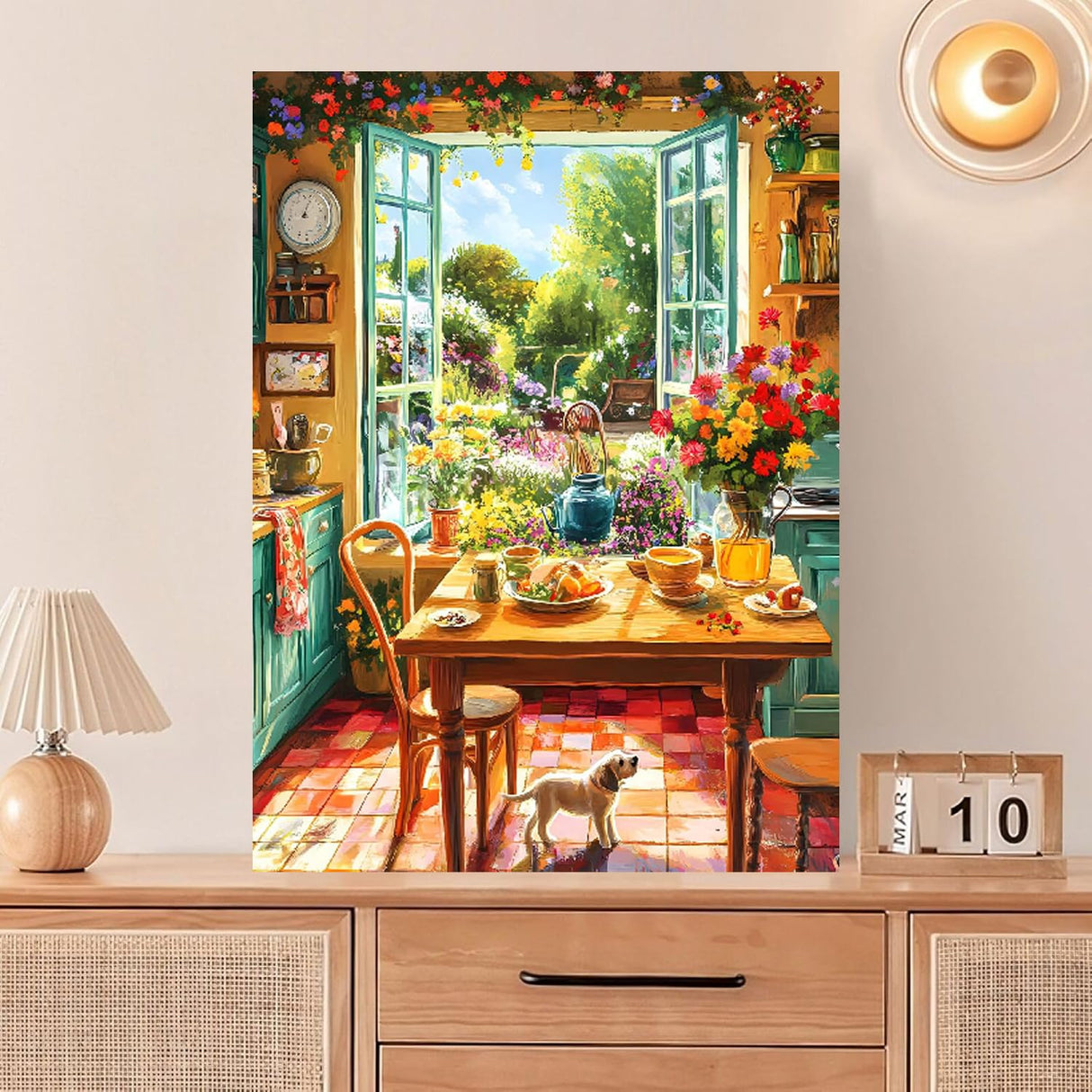 Diamond Art Kits for Adults Beginner- Cozy Kitchen and Garden Sunshine and Dog Diamond Painting Kits 5D Diamond Dots Gem Art Crafts with Tools- Round Full Drill Funny Crafts for Home Wall Decor&Gift Fairyland JinWenn
