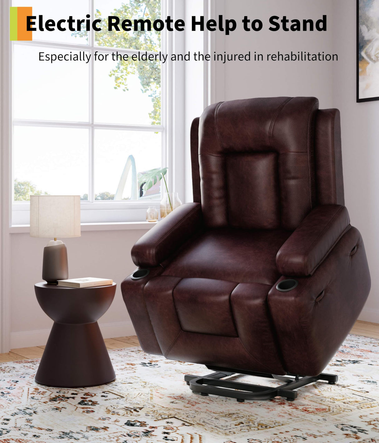 GarveeHome Power Lift Recliner Chair - Heat and Massage, Adjustable Back and Legs, PU Leather Electric Lift Chair Designed for The Elderly and People with Mobility impaired GarveeHome