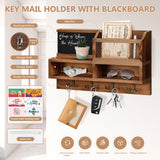 HOMEBROS Key Holder Wall Mount, Wooden Key Mail Holder with Chalkboard Mirror Greeting Cards Mail Key Organizer Storage Key Rack Shelf with 8 Key Hooks for Entryway Hallway Doorway HOMEBROS