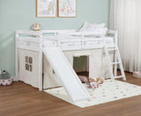 Spirich Kids Loft Bed with Slide and Ladder, Solid Wood Twin Loft Bed Frames with Bed Tent, Low Loft Bed with Guardrails, No Box Spring Needed, White Spirich