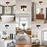 Feanron Farmhouse Flush Mount Ceiling Light, Black 3-Light Hallway Light Fixtures Ceiling with Clear Glass Shades, Light Fixtures Ceiling Mount for Kitchen Living Room Foyer, E26 Base Feanron