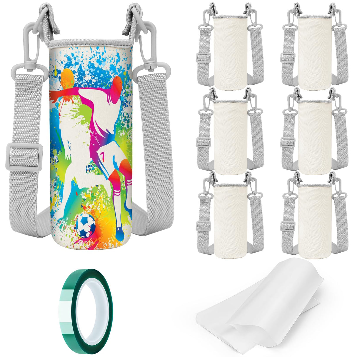 13PCS Sublimation Water Bottle Carriers Bag Blanks 26oz Insulated Neoprene Water Bottle Holder Crossbody Water Bottle Sleeve Pouch Cover for 750ml with Adjustable Strap for Adult Kids Hiking Walking Piklodo