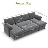 Real Relax 104'' Sofa Bed, U Shaped Chenille Sleeper Sofa Couch with Pull Out Bed and Chaise Storage for Living Room, Apartment and Office, Dark Gray Real Relax