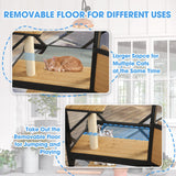 Dephet Catio Outdoor Cat Enclosure with Scratcher - 4-Tier Large Indoor Wooden Window Catio Cats House W/Asphalt Waterproof Roof, Wheels, Resting Box, Platforms, Kitten Toys Ball Dephet