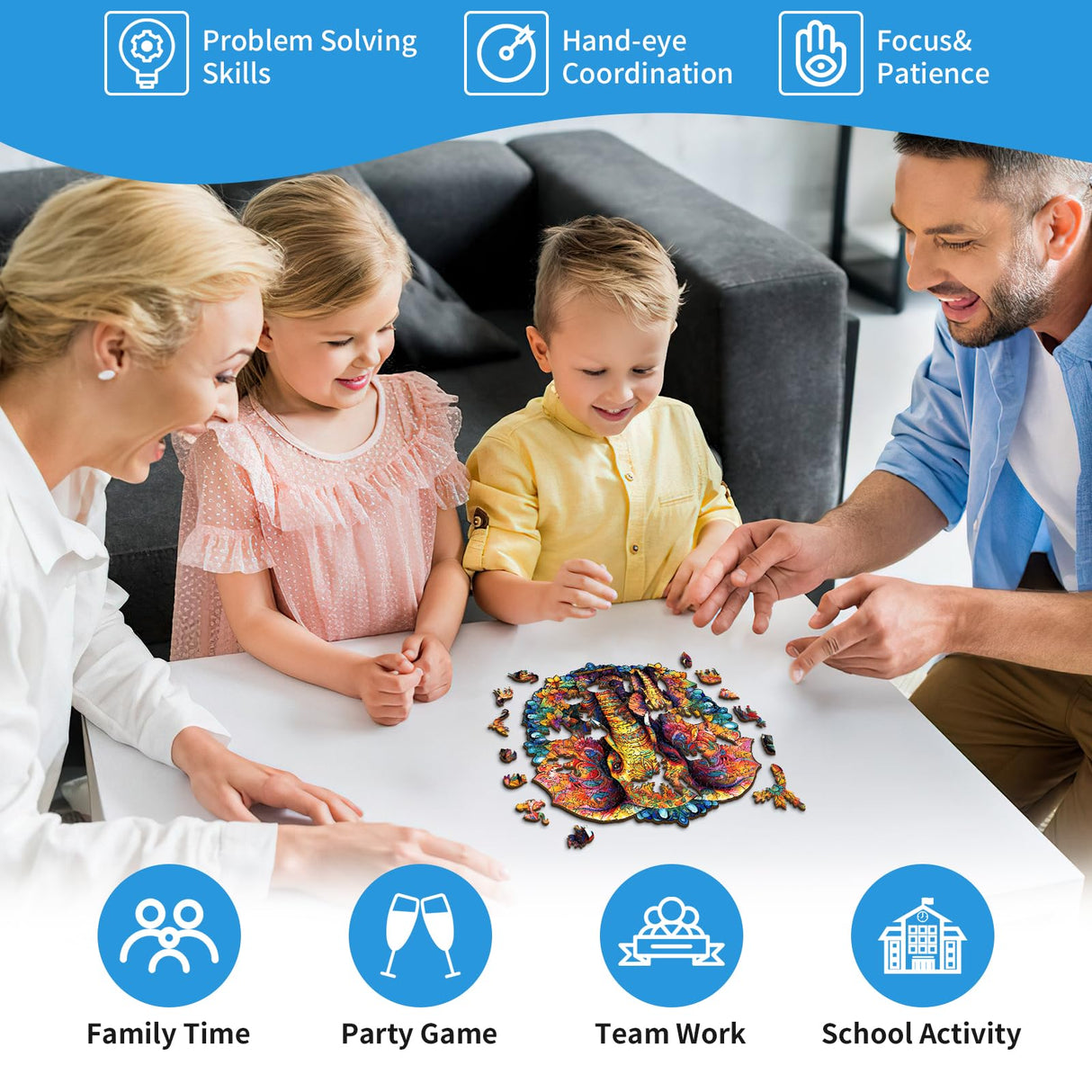 Woodemon Wooden Puzzles for Adults, Mandala Elephant (M-200pcs) Wooden Jigsaw Puzzles Kids, 9.6 * 9.3in Unique Shaped Animal Wood Puzzles Adults, Xmas Christmas Puzzles Birthday Gifts Family Games Woodemon