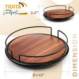 TIDITA 13" Acacia Wood Lazy Susan Turntable with Metal Frame for Table Top - Wooden Serving Tray Rotating for Kitchen Counter - Centerpiece Organizer Storage Food Bin Container for Pantry, Fridge Tidita