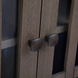 SIMPLIHOME Bedford SOLID WOOD 32 inch Wide Transitional Low Storage Media Cabinet in Farmhouse Grey for the Living Room, Entryway and Family Room SIMPLIHOME