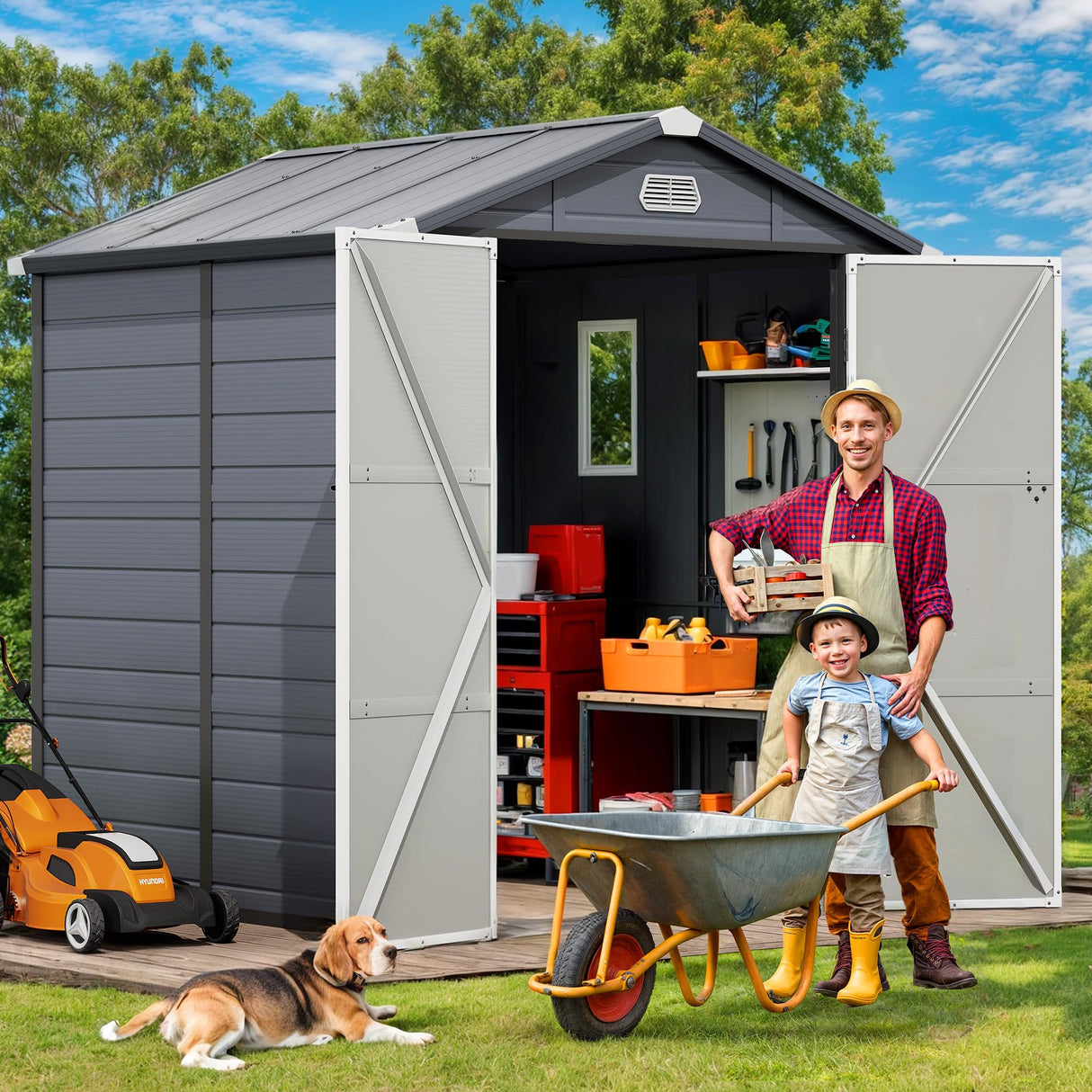 DWVO 6x6FT Outdoor Storage Shed w/o Floor, All-Weather Plastic Shed with Lockable Doors, Window & Vents, Plastic Tool Shed for Backyard, Patio, Poolside, Lawn, Gray DWVO