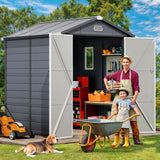 DWVO 6x6FT Outdoor Storage Shed w/o Floor, All-Weather Plastic Shed with Lockable Doors, Window & Vents, Plastic Tool Shed for Backyard, Patio, Poolside, Lawn, Gray DWVO