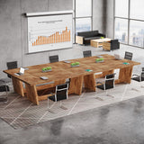 Tribesigns 12FT Conference Table, 70.87" W x 31.5" D Rectangular Seminar Table Set for Meeting Room, Solid Executive Business Furniture Boardroom Desk for Office, Light Brown Tribesigns