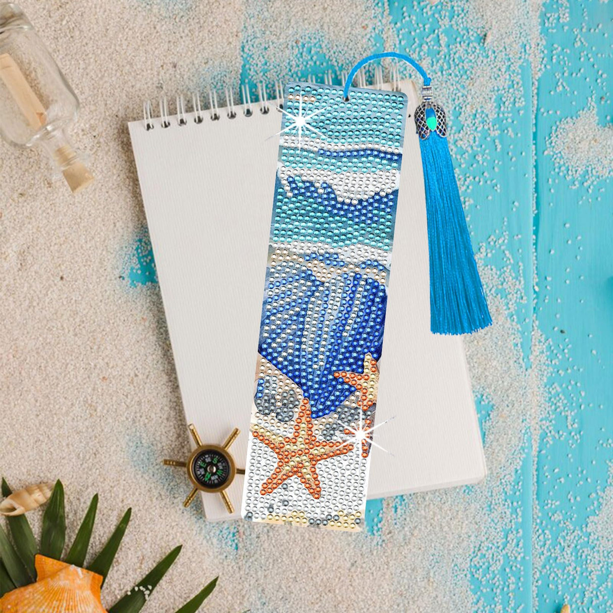 HTTDMY 8PCS Diamond Painting Art Bookmarks,Cute Acrylic Bookmarks Crafts Kits Gifts with Tassels for Adult Women Book Lovers (Ocean) HTTDMY