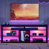 Bestier TV Stand for 70 inch TV, Tall Entertainment Center with 2 Led Lights, Gaming TV Console with Storage for PS5, Modern TV Cabinet for Bedroom, Living Room, Black Carbon Fiber Bestier