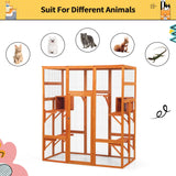 COZIWOW 70" Wooden Extra Large Outdoor Cat Cage Catio with Perche&Condo, Assembled Play Run Cat Enclosure Indoor Kitty Window Kennel with Waterproof Roof, 7 Platforms & 2 Resting Box（Orange） COZIWOW