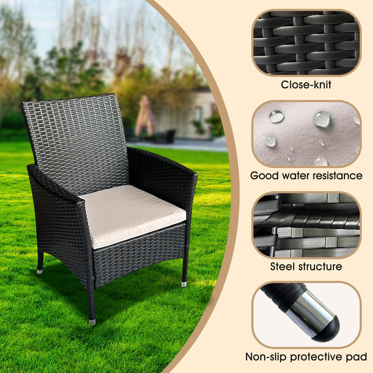 Peacabo 4 Piece Patio Furniture Set Sectional Table Chair, Wicker Sofa with Armrest Chair Loveseat and Rattan Side Table, Outdoor Conversation Sets for Garden Lawn Pool or Backyard, Coffee/Beige Peacabo