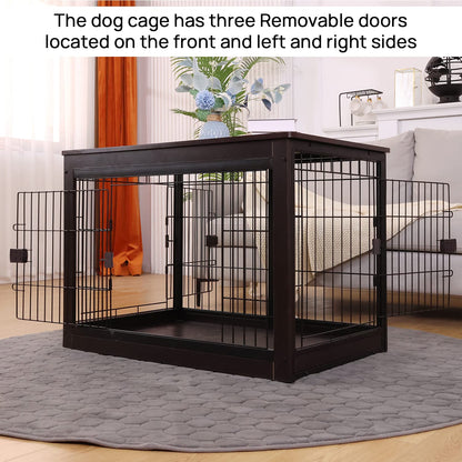 RYpetmia Dog Crate Furniture Style for Small Medium Pets, Wooden Dog cage Table, Heavy Duty, and Three Direction Doors - WoodArtSupply