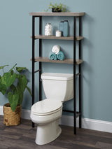 Zenna Home Over The Toilet Storage, Bathroom Storage Organizer with 3 Shelves, Bathroom Space Saver That Fits Above Toilet, Driftwood and Matte Black Frame Zenna Home