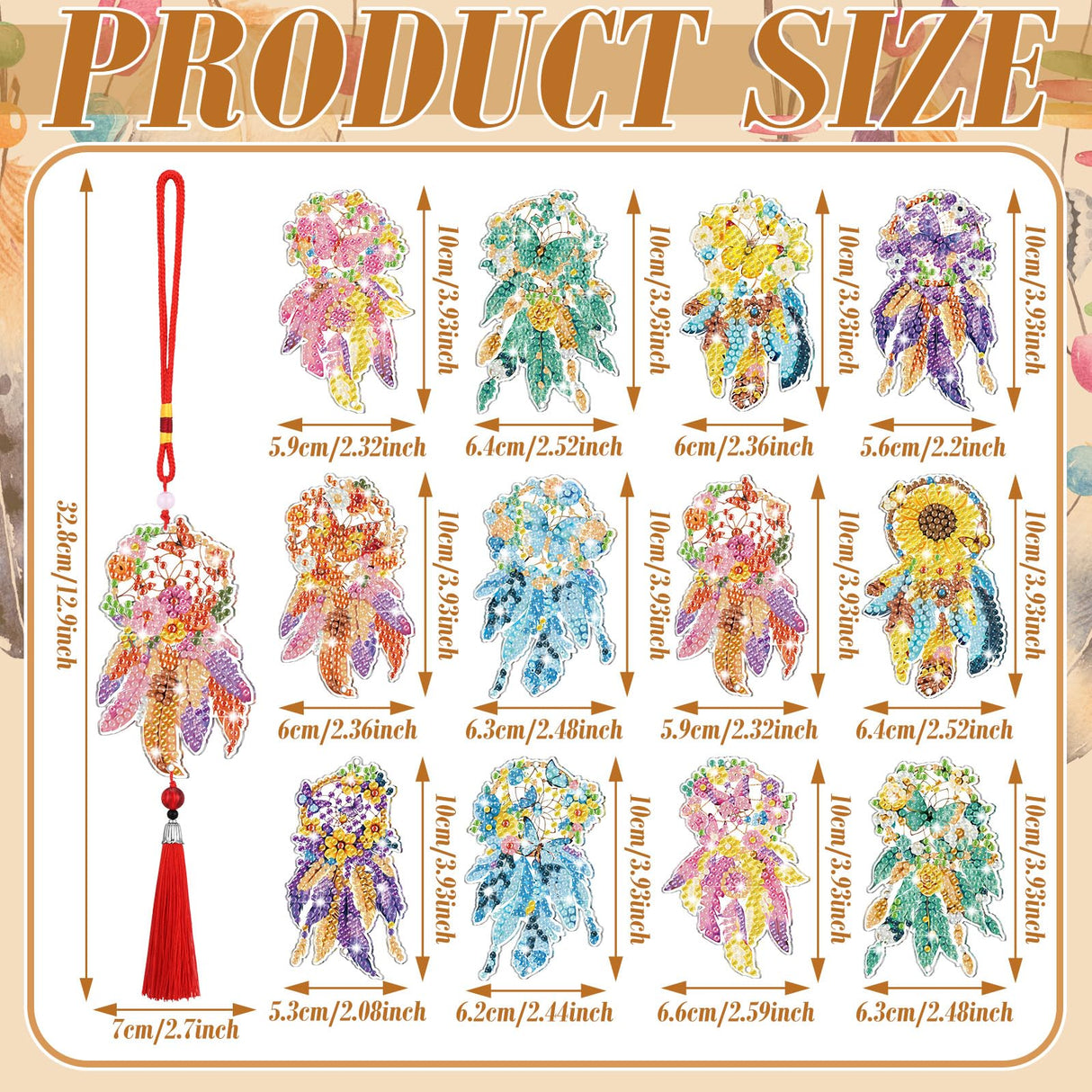 JenPen 12 Pcs Diamond Painting Car Ornaments Diamond Art Ornament for Car Double Sided Painting Hanging Ornament Crystal Gem Garden Decoration Paint DIY Kit(Dream Catcher) JenPen