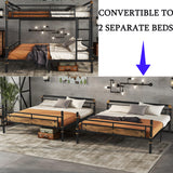 FUSVZ Heavy Duty Metal Queen Over Queen Bunk Beds for Adults Kids Teens, Convertible Industrial Bunk Bed with Guard Rails & Soft-Pack Vertical Ladder, Weight Capacity 600LBS (Black) FUSVZ