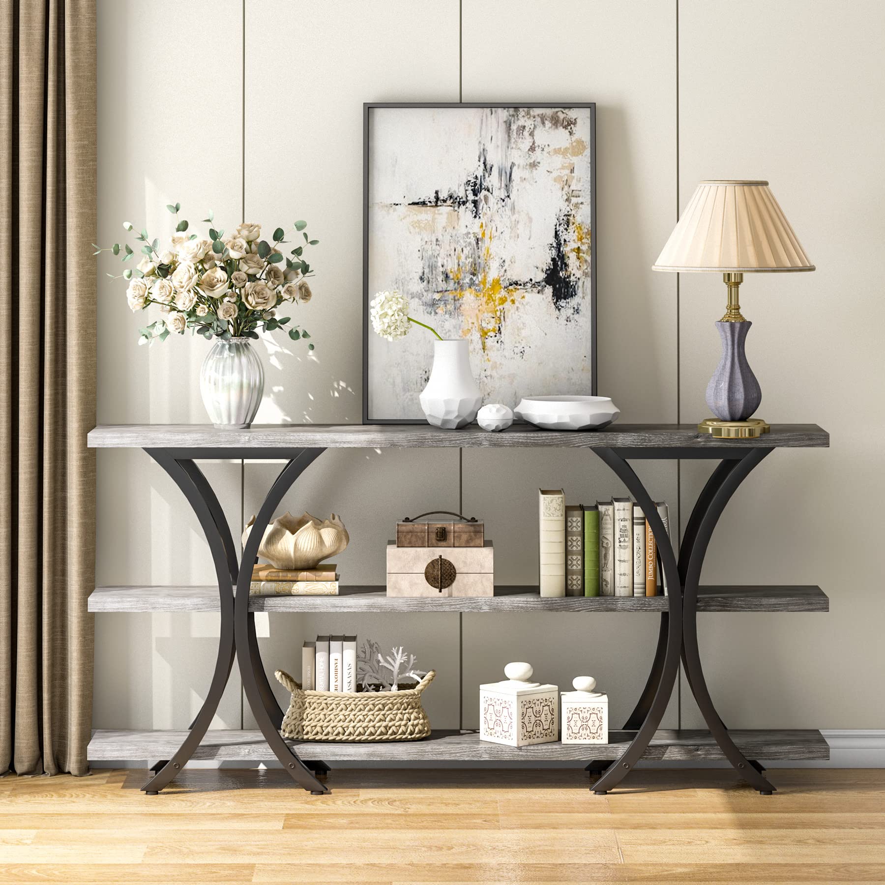 Tribesigns 70.8 Inch Narrow Console Table, Long Sofa Table Entry Table with 3 Tier Storage Shelves for Entryway Hallway Living Room (Gray) - WoodArtSupply