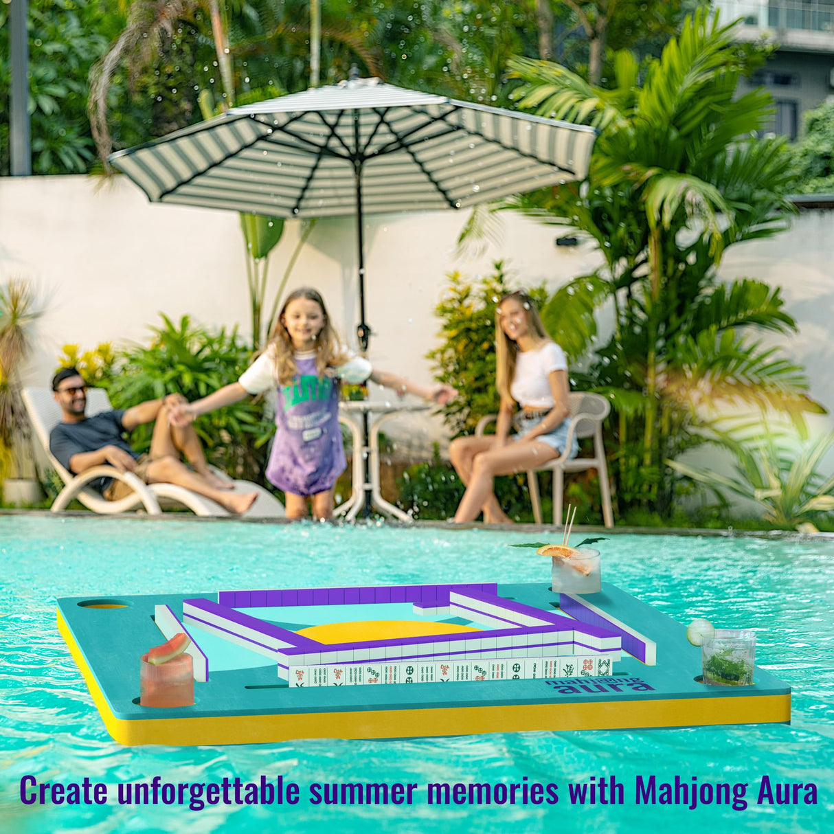 Mahjong Aura - Floating Mahjong Table for Pool - Swimming Pool and Hot Tub Float Board for Card Games, Scrabble, Dominoes, Poker - Adults Pools Game Tray for Water and Lake - Domino Floater Tables Mahjong Aura