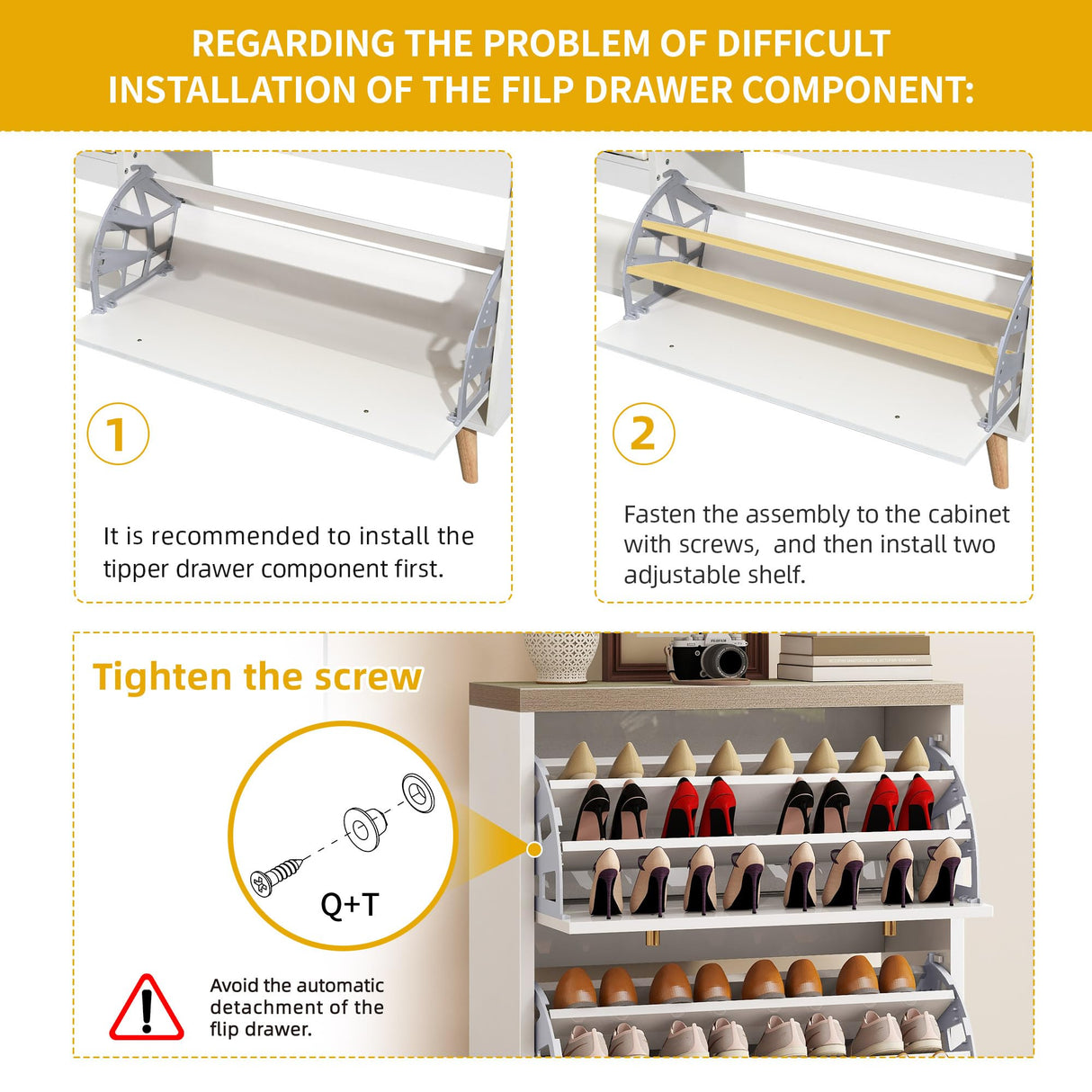 DWVO Shoe Cabinet with Bench for Entryway, Modern Shoe Storage Cabinet Shoe Bench, Narrow Hidden Shoe Organizer with 3 Flip Drawer, for Hallway, Closet, Living Room, White DWVO