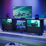 Bestier 70" Gaming Entertainment Center with Drawers, LED TV Stand for 75 Inch TV, TV Entertainment Stand for Living Room with Storage and Glass Shelves (Black 3D Carbon Fiber) Bestier